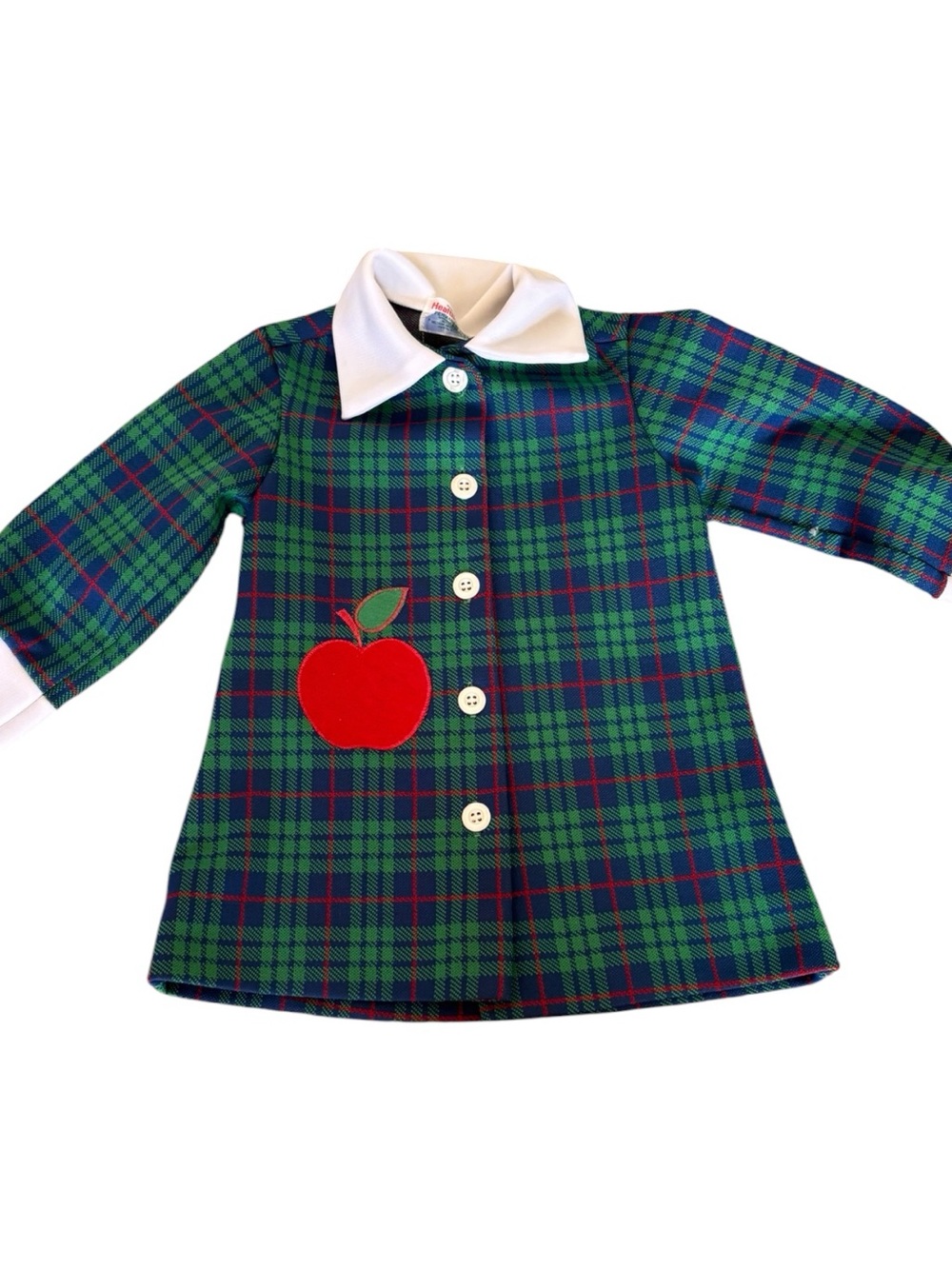 Vintage Green Plaid Apple Appliqué Kids dress